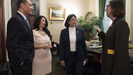 Asm. Aguiar-Curry talks with LA Council President Nuy Martinez and Alex Padilla