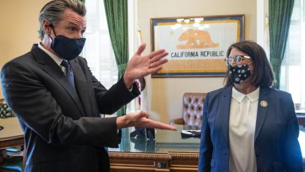 Asm. Aguiar-Curry talks with Gov. Newsom