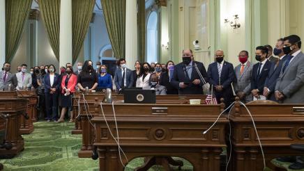 Asm. Aguiar-Curry joins other members in supporting AB 101 on the floor of the Assembly