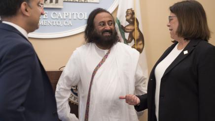 Asm. Aguiar-Curry talks with Sri Sri Ravi Shankar