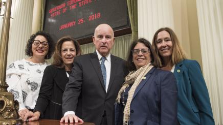 Asm. Aguiar-Curry with Governor Jerry Brown and other legislators at the 2018 State of the State address
