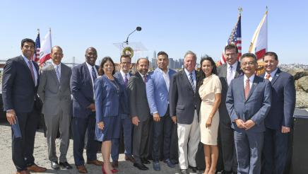 Asm. Aguiar-Curry with other California leaders following the signing of AB 398