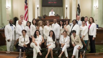 Asm. Aguiar-Curry joins other legislators in wearing white on White Suit Day