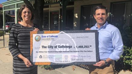 Assemblymember Aguiar-Curry presents check for $1,468,252 to Mayor Chris Canning of Calistoga