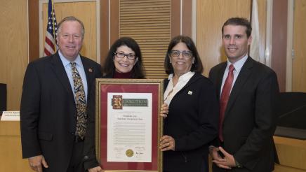 Senator Dodd, Assemblymember Aguiar-Curry, and Senator McGuire present a resolution to Petaluma Gap American Viticultural Area in honor of their contributions to the community.