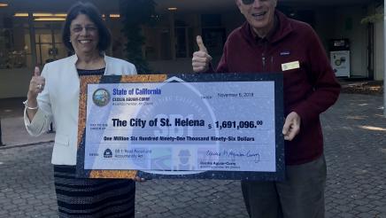 Assemblymember Aguiar-Curry presents check for $1,691,096 to Mayor Alan Galbraith of St. Helena